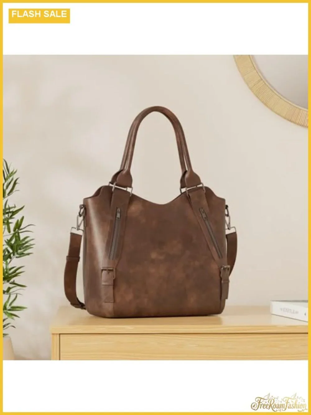 Large Hobo Handbag Vegan Leather, Multi-Pocket Shoulder Bag with Back